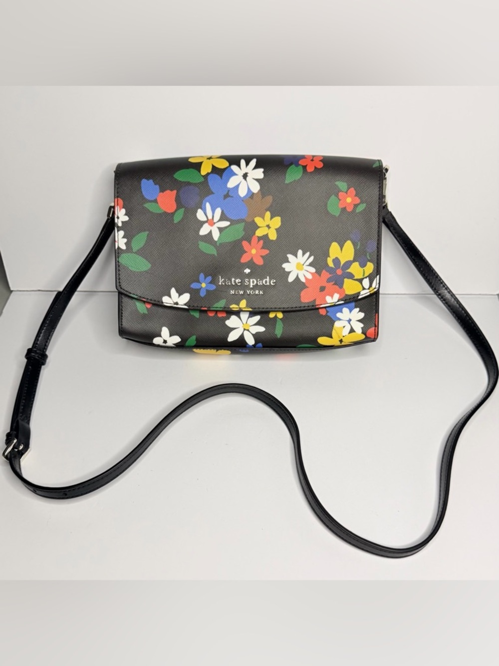 kate spade Black Floral Saffiano Crossbody Bag